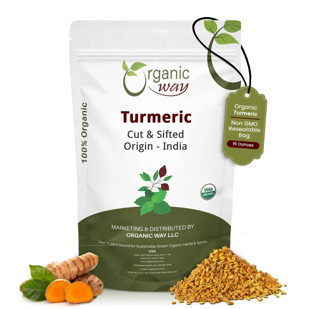 Turmeric/Haldi Root Cut & Sifted (Curcuma Longa) - Herbal Tea | Kosher & USDA Certified | Vegan, Non-Gmo & Gluten Free | Tested for Heavy Metal and Purity | Raw from India (1LBS / 16Oz.)