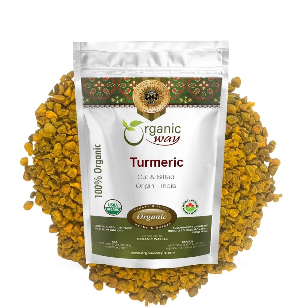 Turmeric/Haldi Root Cut & Sifted (Curcuma Longa) - Herbal Tea | Kosher & USDA Certified | Vegan, Non-Gmo & Gluten Free | Tested for Heavy Metal and Purity | Raw from India (1LBS / 16Oz.)
